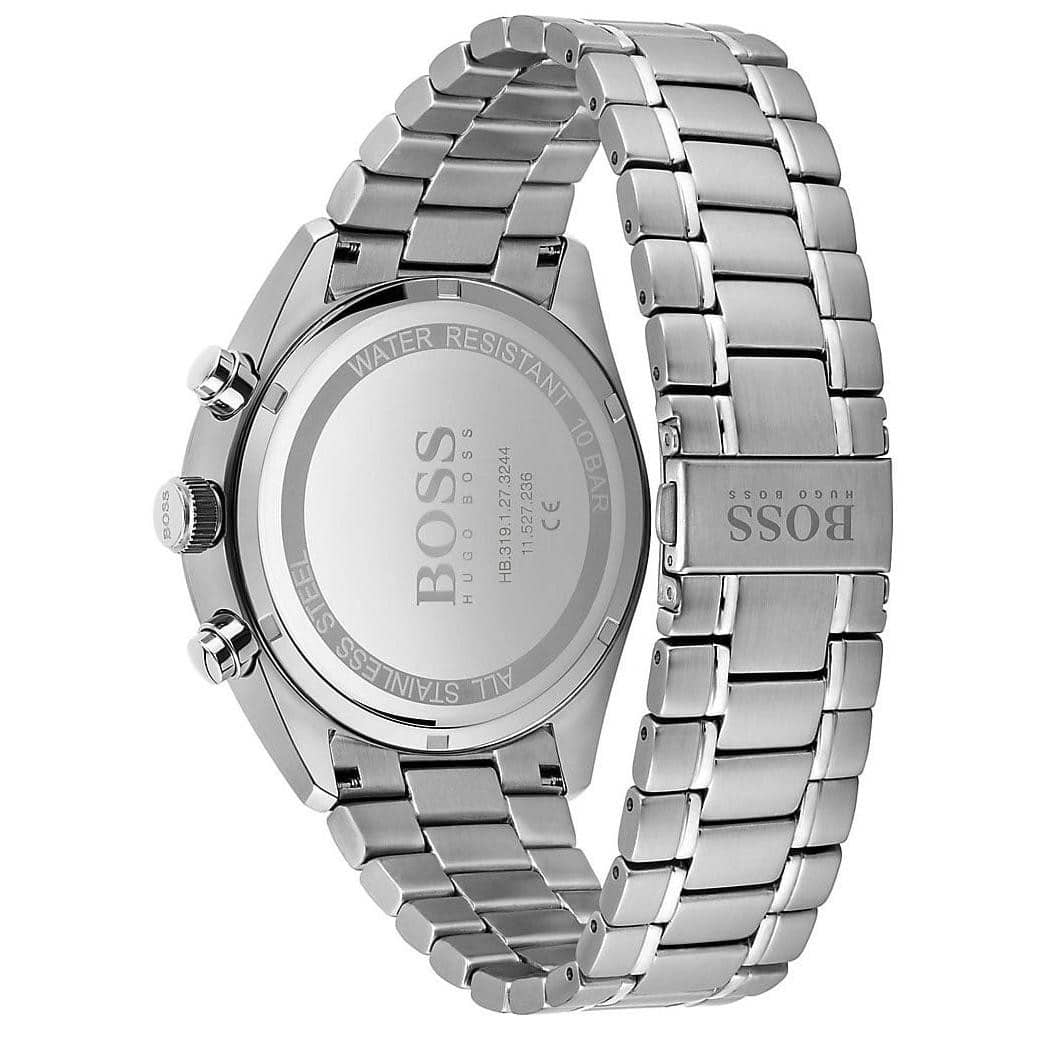 Back view of the Hugo Boss 1513871 watch showing the stainless steel caseback details