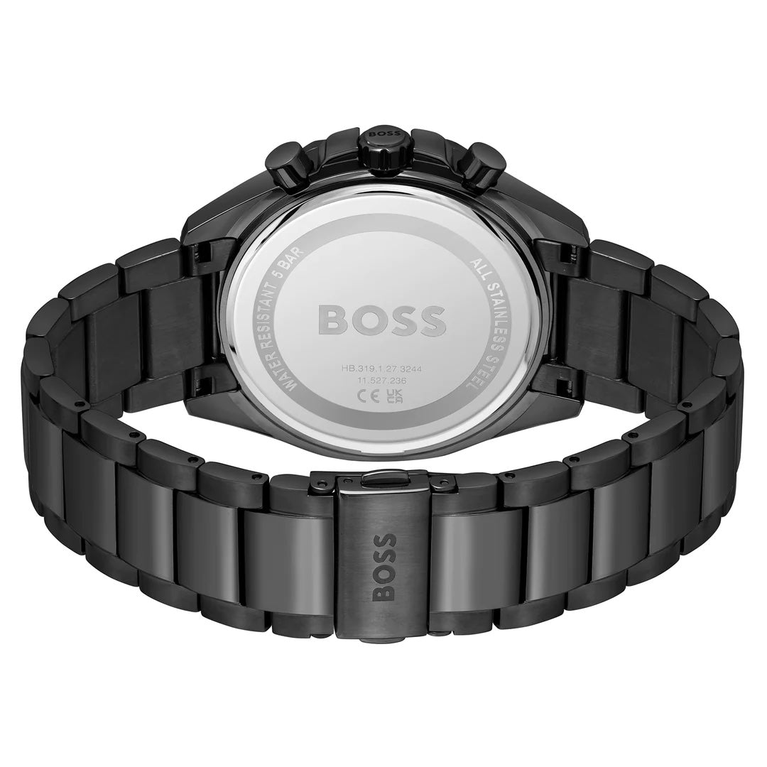 Back view of the Hugo Boss 1514016 watch showing the stainless steel caseback details