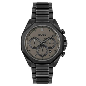 Hugo Boss Cloud 1514016 men's chronograph watch with grey ion-plated stainless steel strap and geometric bezel
