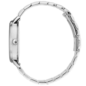 Left side perspective of the Hugo Boss 1513641 black dial and silver bracelet link