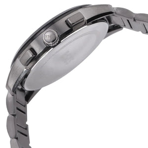 Left side perspective of the Hugo Boss 1513929 black dial and gunmetal bracelet link