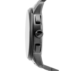 Detailed side view of the grey crown and chronograph buttons on the Hugo Boss 1513929