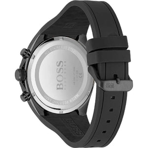 Black stainless steel buckle clasp with Boss logo on the silicone strap of the 1513859