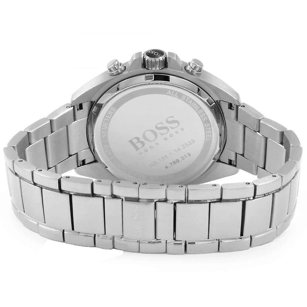 Back view of the Hugo Boss 1512883 watch showing the stainless steel caseback details