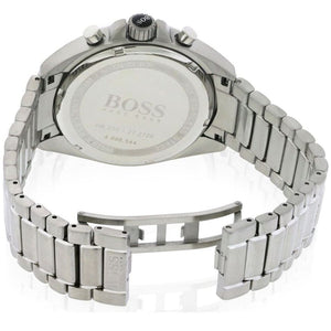 Silver-tone deployment clasp with engraved Boss logo on the bracelet of the 1513080
