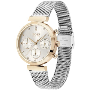 Right side view of Hugo Boss 1502553 showing rose gold stainless steel case