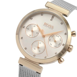 Profile view of Hugo Boss Flawless showing slim case thickness and mesh bracelet
