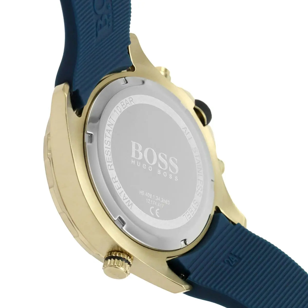 Back view of the Hugo Boss 1513822 watch showing the stainless steel caseback details
