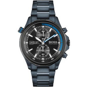 Hugo Boss Globetrotter 1513824 men's chronograph watch with blue ion-plated stainless steel strap and black dial