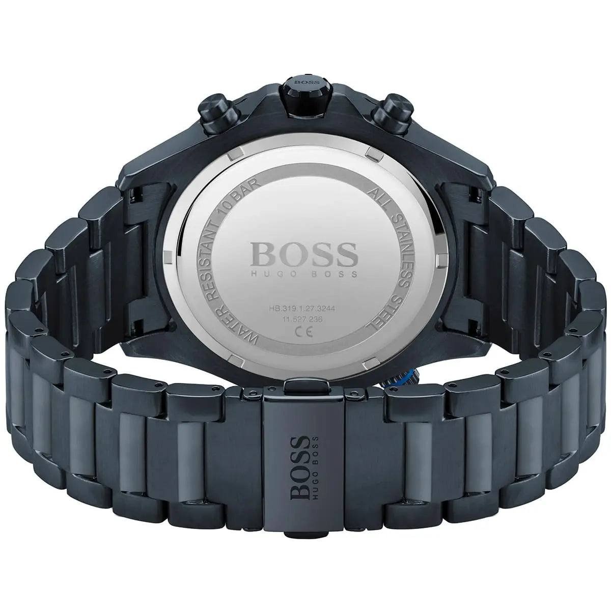 Back view of the Hugo Boss 1513824 watch showing the stainless steel caseback details