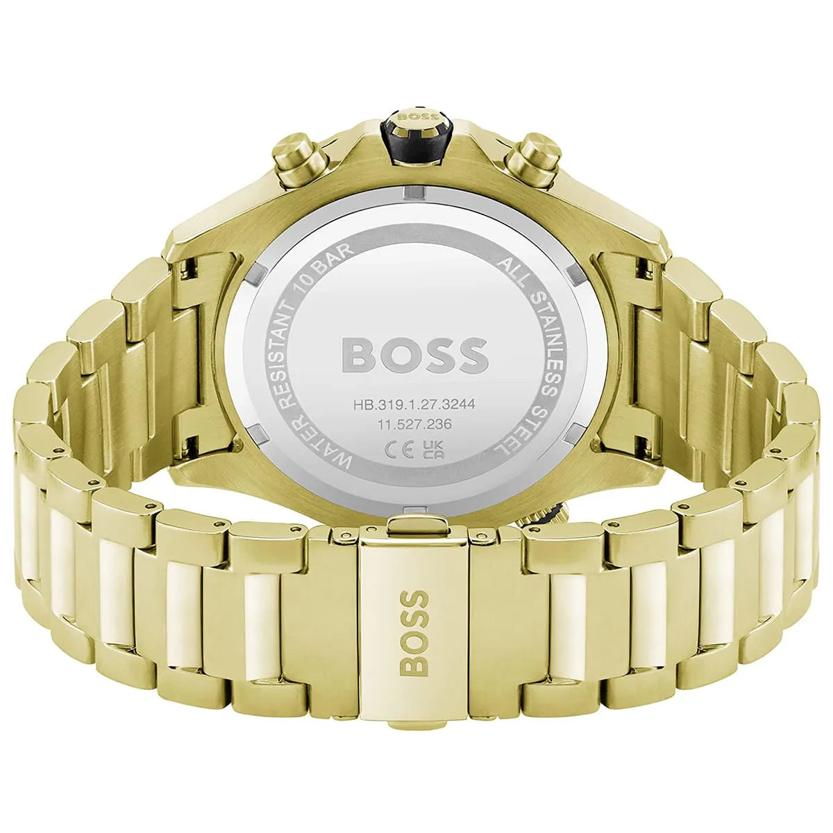Back view of the Hugo Boss 1513932 watch showing the stainless steel caseback details