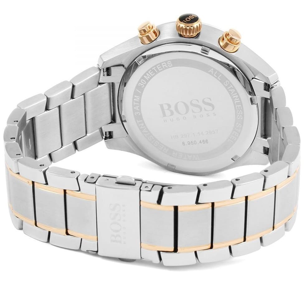 Back view of the Hugo Boss 1513473 watch showing the stainless steel caseback details