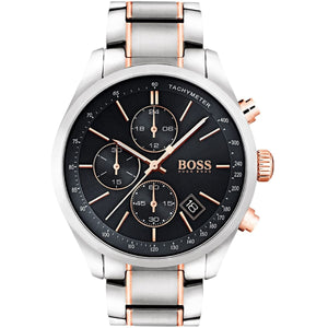 Hugo Boss Grand Prix 1513473 men's chronograph watch with two-tone rose gold strap and black dial