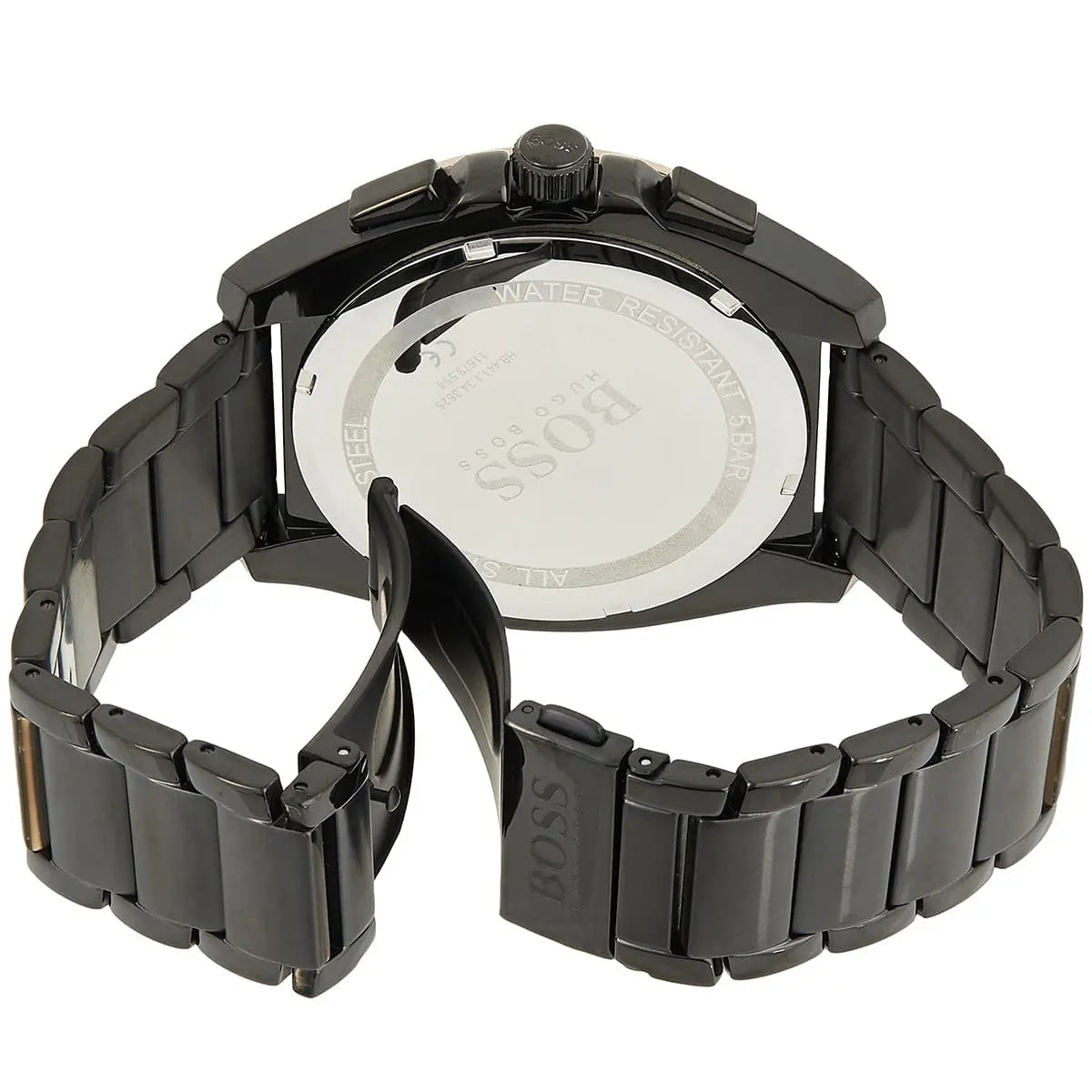 Grey ion-plated deployment clasp with engraved Boss logo on the bracelet of the 1513885