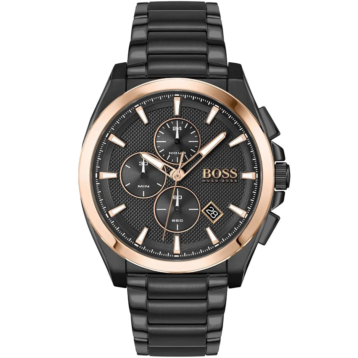 Hugo Boss Grandmaster 1513885 men's chronograph watch with gunmetal grey strap and rose gold bezel
