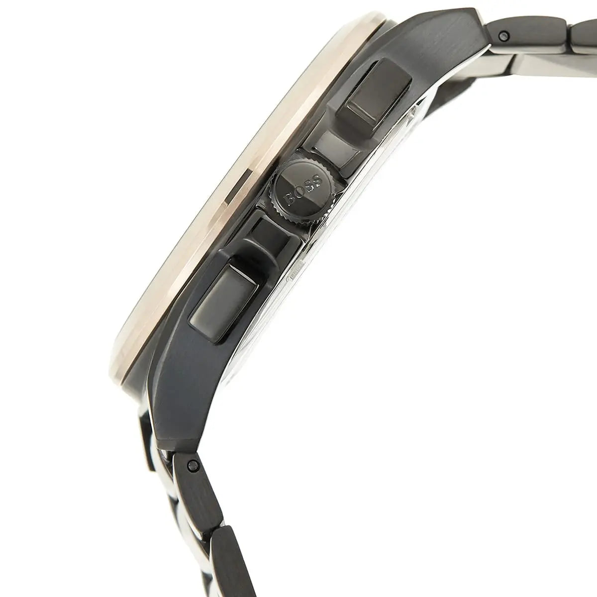 Side profile view of the 12.5mm thick stainless steel case of the Hugo Boss Grandmaster