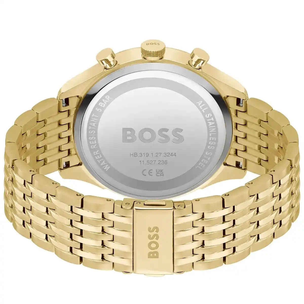Back view of the Hugo Boss 1514051 watch showing the stainless steel caseback details