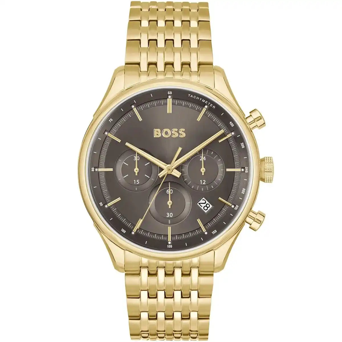 Hugo Boss Gregor 1514051 men's chronograph watch with gold-tone jubilee strap and grey dial