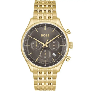 Hugo Boss Gregor 1514051 men's chronograph watch with gold-tone jubilee strap and grey dial