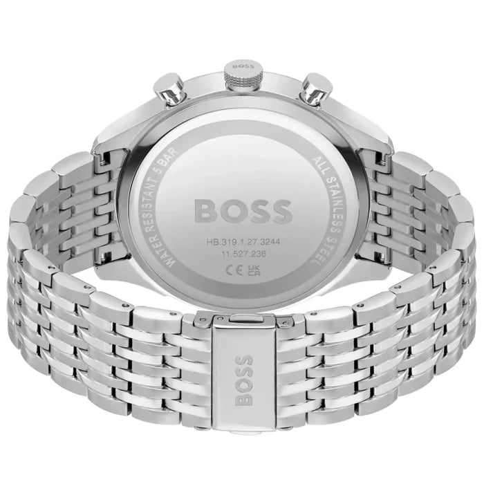 Back view of the Hugo Boss 1514082 watch showing the stainless steel caseback details