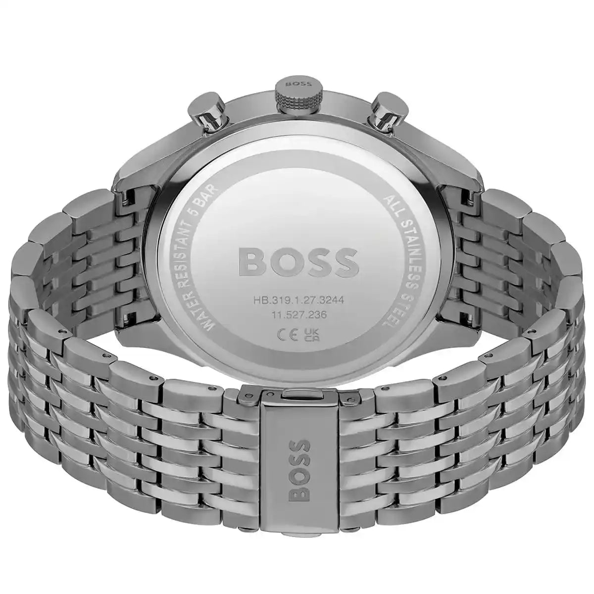 Back view of the Hugo Boss 1514083 watch showing the stainless steel caseback details