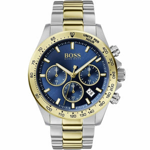 Hugo Boss Hero Sport 1513767 men's chronograph watch with two-tone silver and gold strap and blue dial