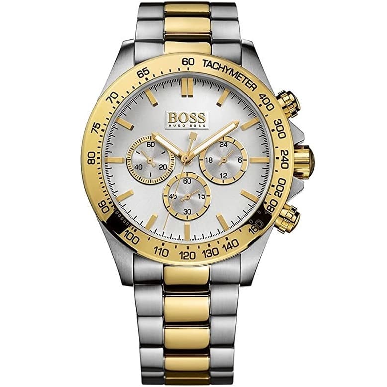 Hugo Boss Ikon 1512960 men's chronograph watch with two-tone silver and gold stainless steel strap