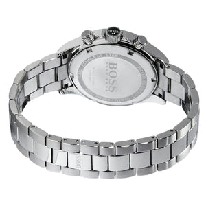 Silver-tone deployment clasp with engraved Boss logo on the bracelet of the 1512964