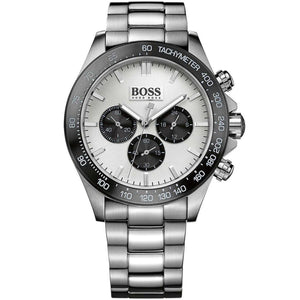 Hugo Boss Ikon 1512964 men's chronograph watch with silver panda dial and stainless steel strap