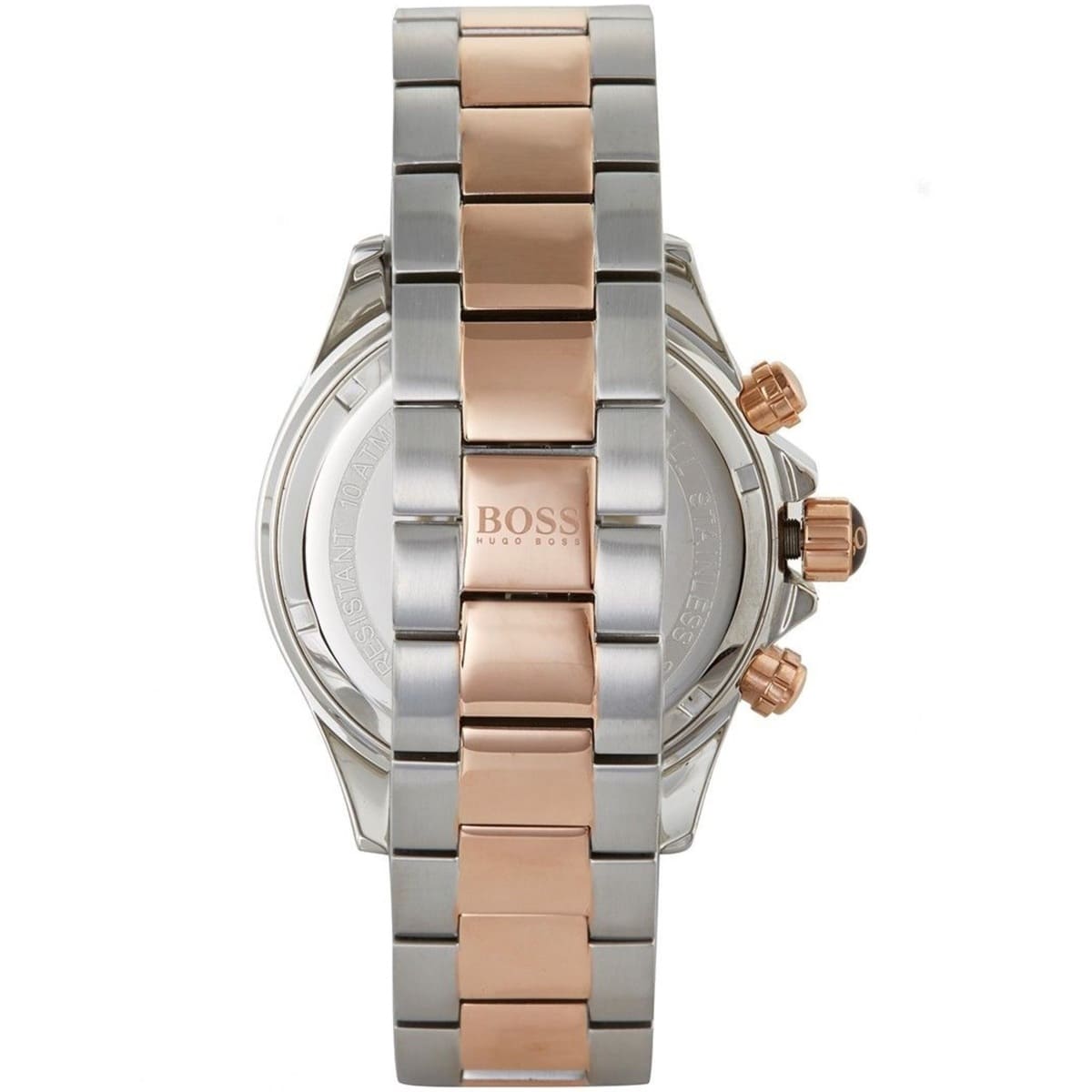 Two-tone deployment clasp with engraved Boss logo on the bracelet of the 1513339