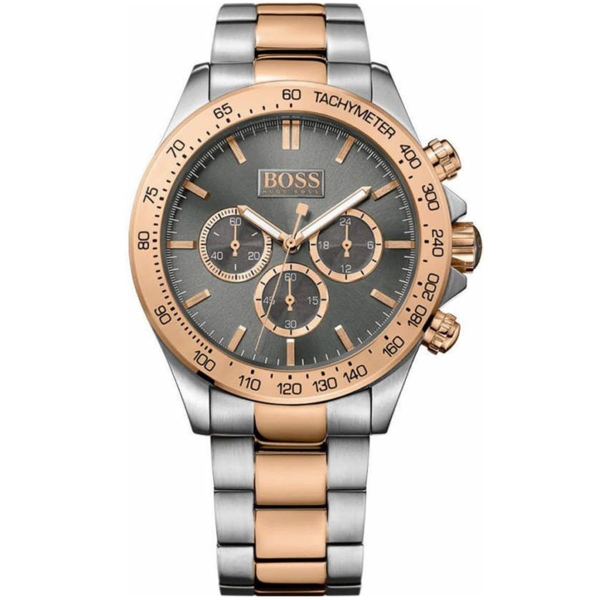 Hugo Boss Ikon 1513339 men's chronograph watch with two-tone rose gold strap and grey dial