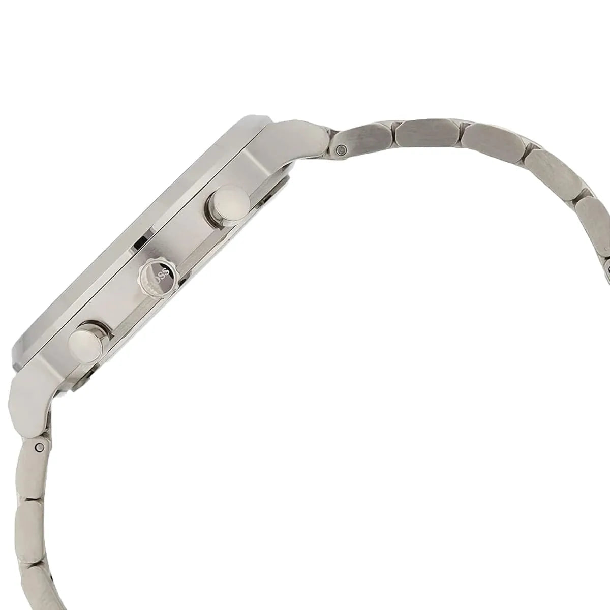 Side profile view of the 9mm thick stainless steel case of the Hugo Boss Integrity