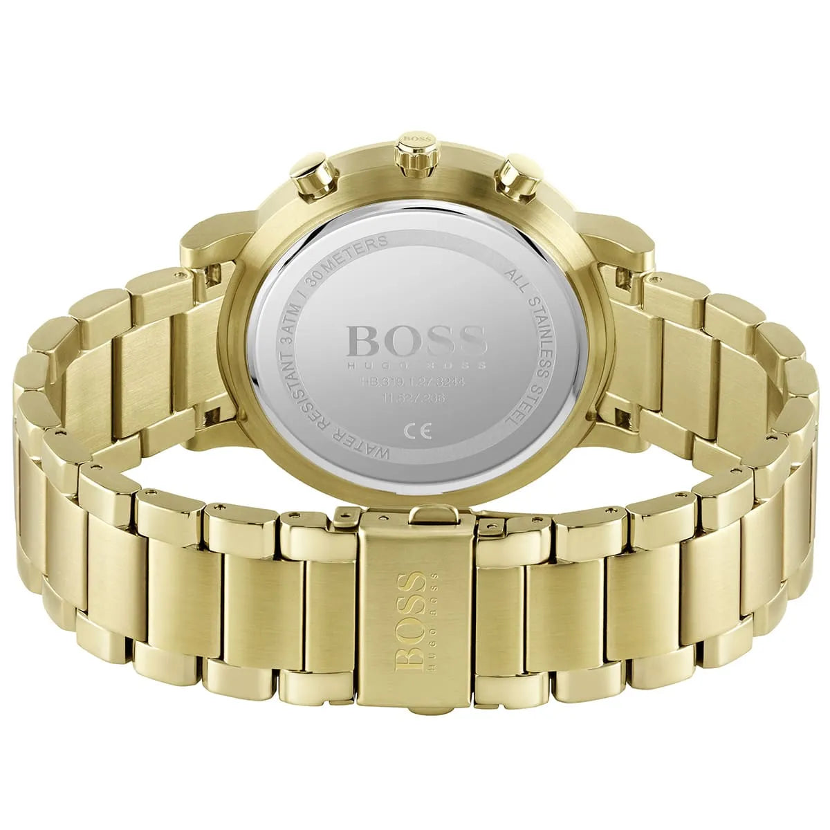 Back view of the Hugo Boss 1513781 watch showing the stainless steel caseback details