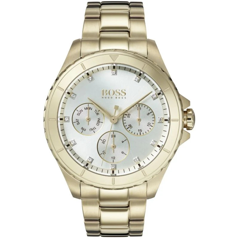 Hugo Boss Majesty 1502445 women's watch gold stainless steel silver crystal dial