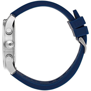 Detailed side view of the silver crown and chronograph buttons on the Hugo Boss 1513526