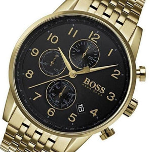 Hugo Boss Navigator 1513531 men's chronograph watch with gold-tone stainless steel strap and black dial