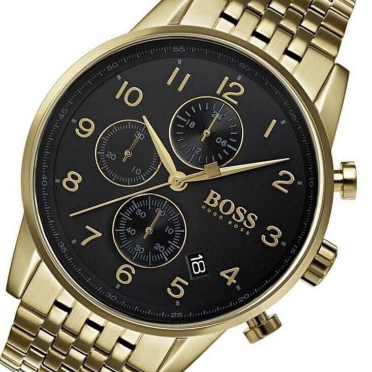 Hugo Boss Navigator 1513531 men's chronograph watch with gold-tone stainless steel strap and black dial