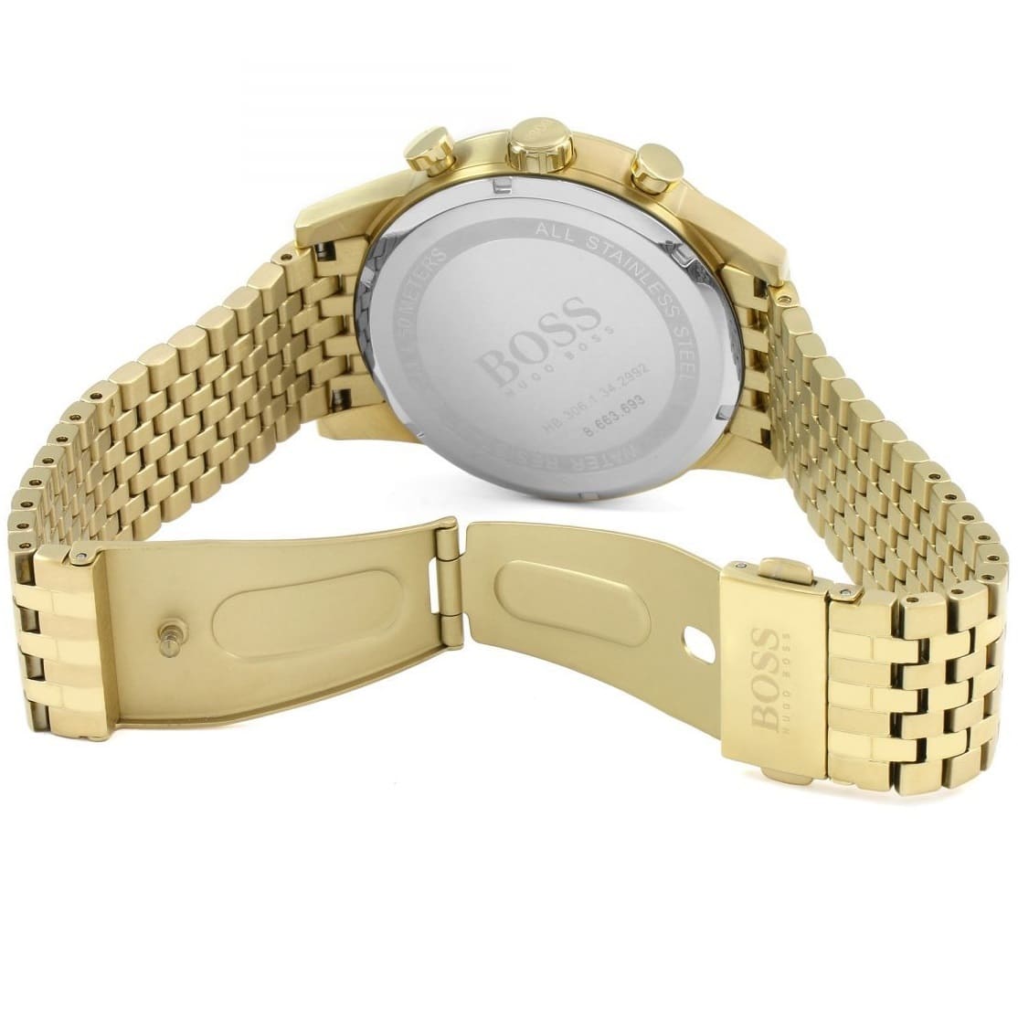 Gold-tone deployment clasp with engraved Boss logo on the bracelet of the 1513531