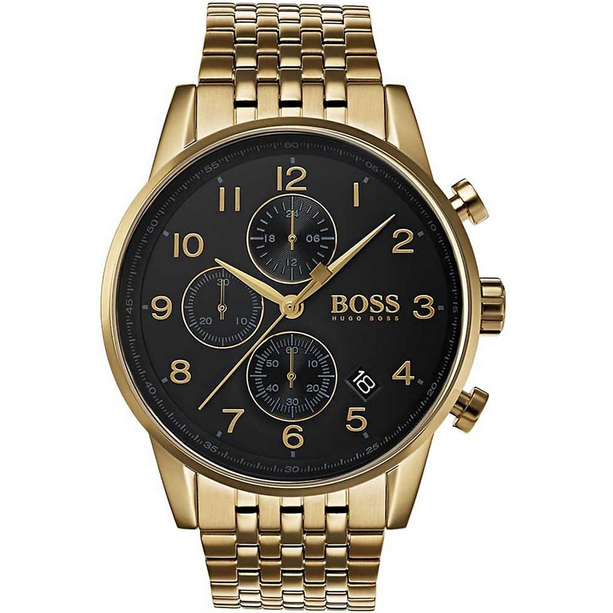 Hugo Boss Navigator 1513531 men's chronograph watch with gold-tone stainless steel strap and black dial