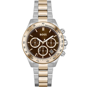 Hugo Boss Novia 1502617 women's watch two-tone silver rose gold brown dial