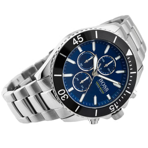Angled view of the Hugo Boss 1513704 highlighting the diver bezel and pushers