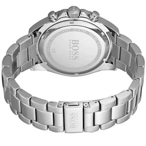 Silver-tone deployment clasp with engraved Boss logo on the bracelet of the 1513704