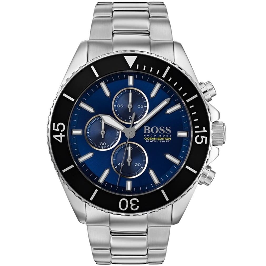 Hugo Boss Ocean Edition 1513704 men's chronograph watch with silver stainless steel strap and blue diver dial