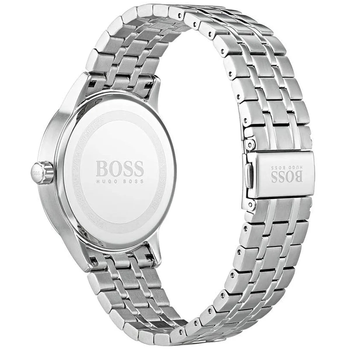 Back view of the Hugo Boss 1513614 watch showing the stainless steel caseback details