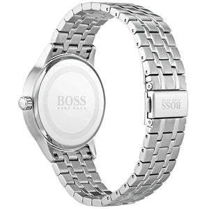 Back view of the Hugo Boss 1513614 watch showing the stainless steel caseback details