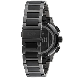 Grey ion-plated deployment clasp with engraved Boss logo on the bracelet of the 1513814