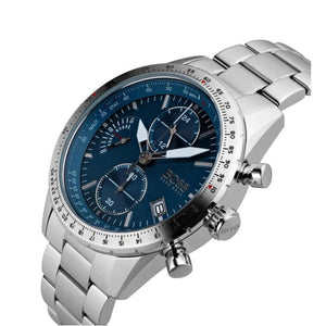 Detailed side view of the silver crown and chronograph buttons on the Hugo Boss 1513850