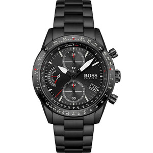 Hugo Boss Pilot Edition 1513854 men's chronograph watch with black stainless steel strap and aviation dial