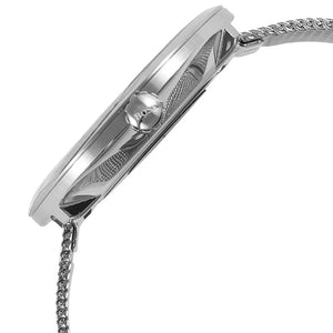 Angled shot highlighting the polished silver mesh bracelet of Hugo Boss 1502546