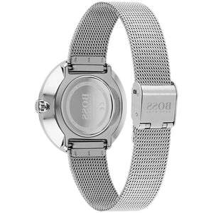 Silver tone stainless steel sliding clasp on the Hugo Boss 1502546 mesh watch